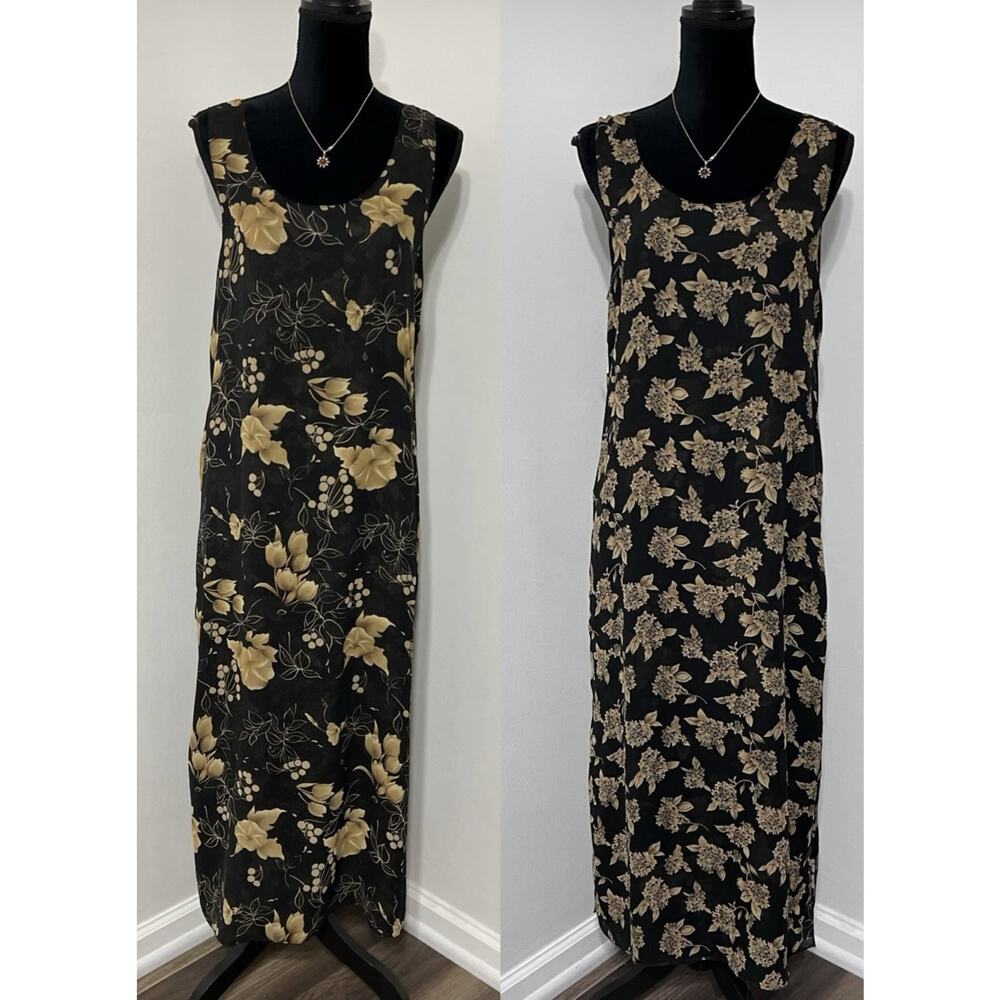 VTG 90s Reversible Print Boho Hippie Tribal Maxi Side Slit Sleeveless Dress M